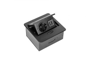 Удлинитель встраиваемый настольный, 1 гнездо, 2*USB, с кабелем, черный SETE SBT-1UC-20